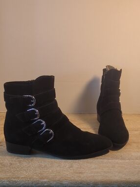New Vagabond Black Suede Gigi Ankle Boots with Buckle Straps Eur 38
